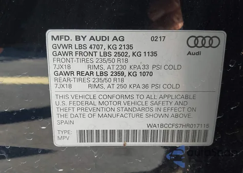 2017 Audi Q3 2.0T Premium from USA, damaged, VIN WA1BCCFS7HR017115